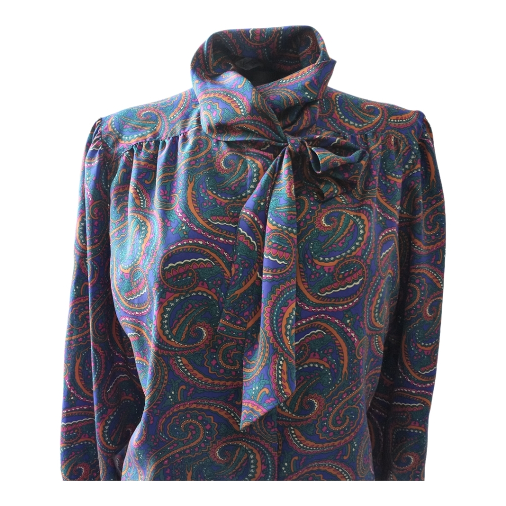 Vintage Laura & Jayne Women’s Paisley Bow Tie Lightweight Blouse Sz P10 - Picture 3 of 12
